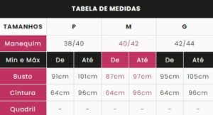Tabela de Medidas - Camisete de Alcinha Canelado com Tanga