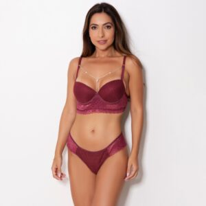 Conjunto sensual com Bojo e Arco em Renda e Joia Topázio
