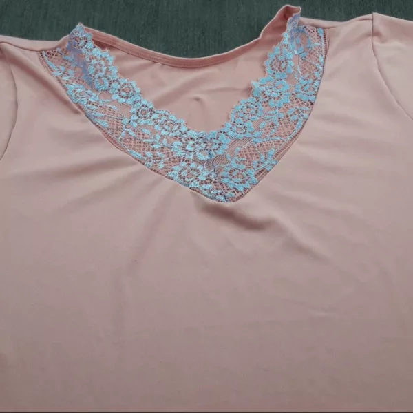 Camisola com Renda Bicolor Manga Longa Lorena - Imagem 9