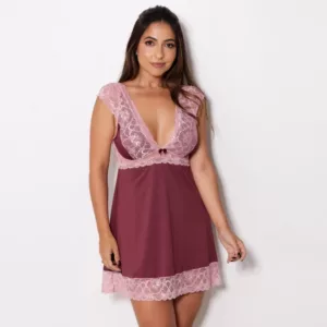 Camisola Manguinha Rendada Sensual