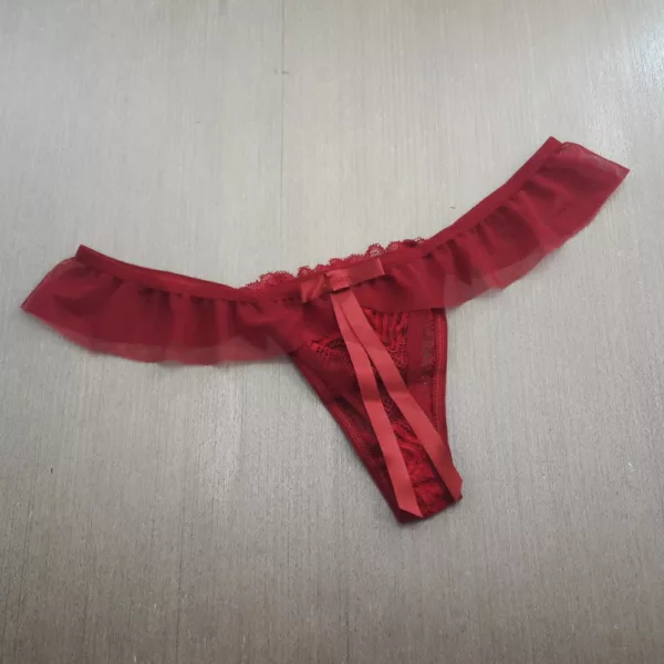 Calcinha Tanga Sexy em Renda e Tule