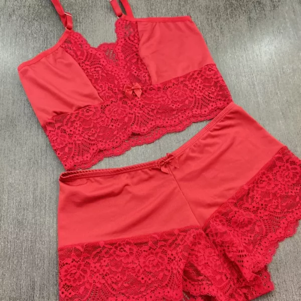 Conjunto sem Bojo em Lycra e Renda Espera Marido - Imagem 9