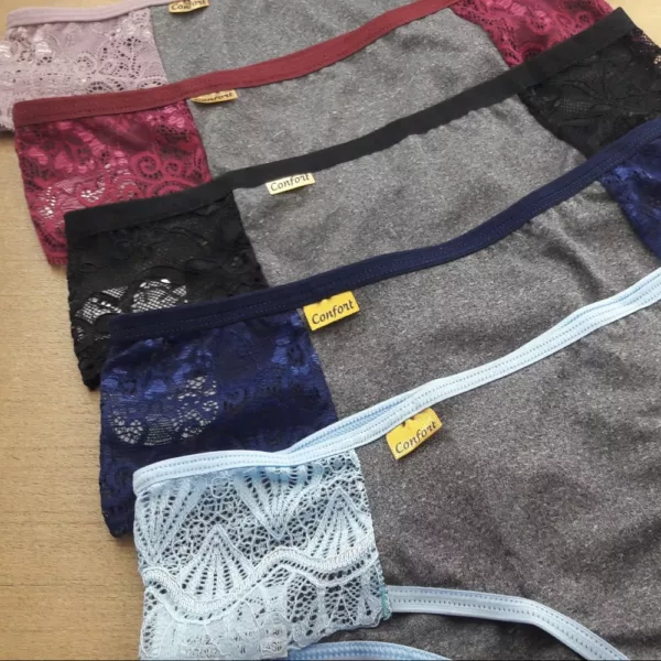 Calcinha Tanga em Mescla Renda Viés colorido Lateral - Imagem 9