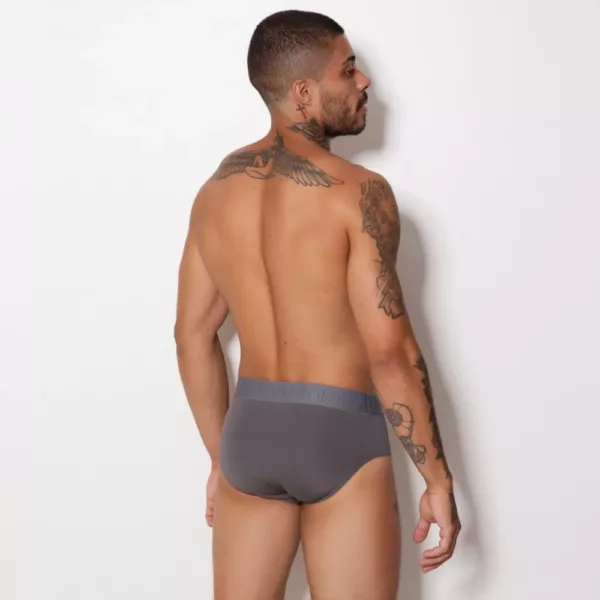 Cueca Slip Microfibra Lisa Elástico Bordado - Imagem 2