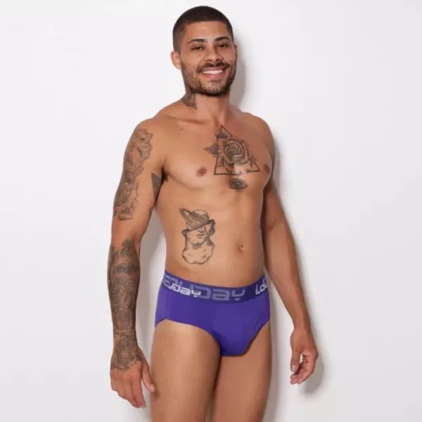 Cueca Slip Microfibra Lisa Elástico Bordado - Imagem 5