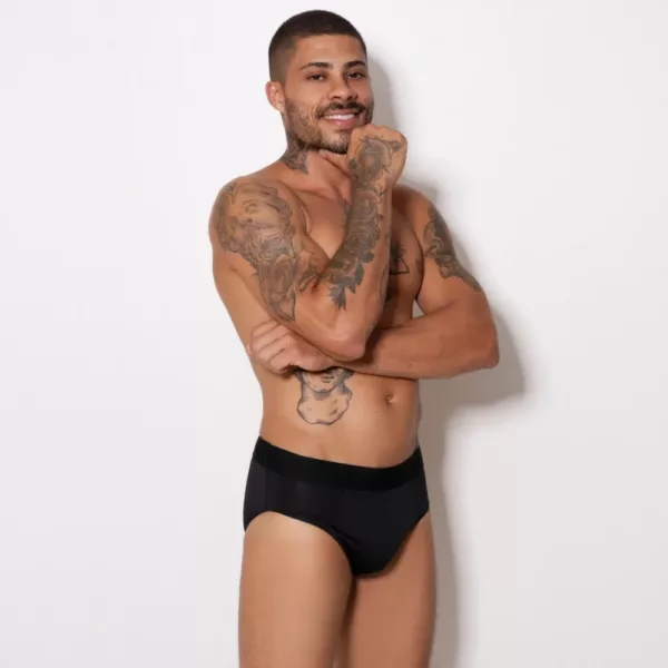 Cueca Slip Microfibra Lisa Elástico Bordado - Imagem 7