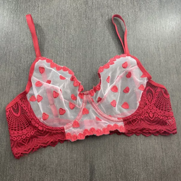 Conjunto Sem Bojo com Arco Lingerie Romântica em Renda e Guipir Bordado com Corações - Imagem 6