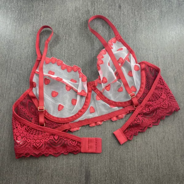 Conjunto Sem Bojo com Arco Lingerie Romântica em Renda e Guipir Bordado com Corações - Imagem 7