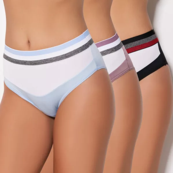 Kit com 3 Calcinhas de Cintura Alta Romantic Liso Bicolor
