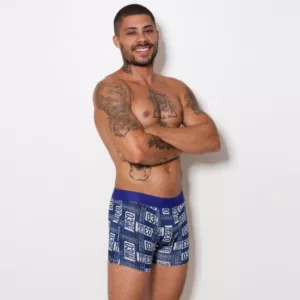 Cueca Boxer Microfibra Estampada Elástico Liso