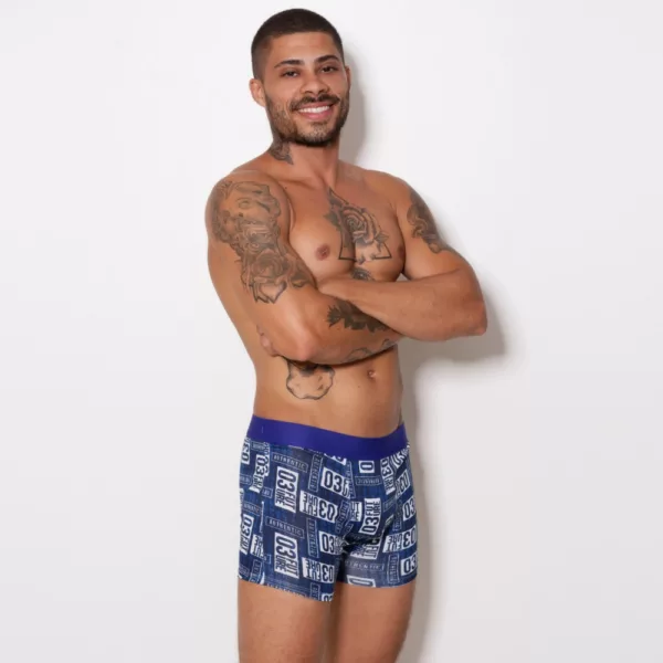 Cueca Boxer Microfibra Estampada Elástico Liso