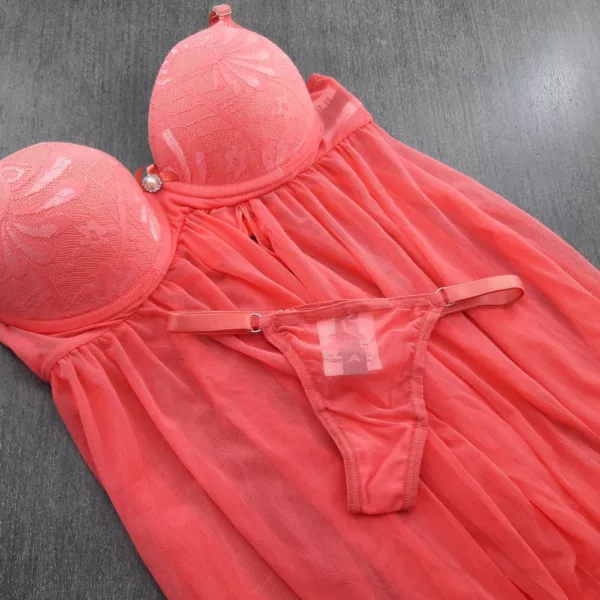 Camisola Sensual em Tule com Bojo e Calcinha Renda - Imagem 5