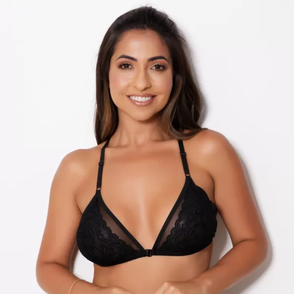 Sutiã Nadador Strappy sem Bojo de Tule e Renda Transparência Fecho Frontal - Imagem 3