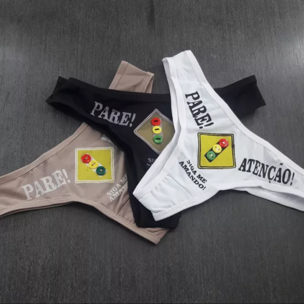Calcinha Tanga com estampa em silk SINALZINHO na parte frontal - Imagem 8