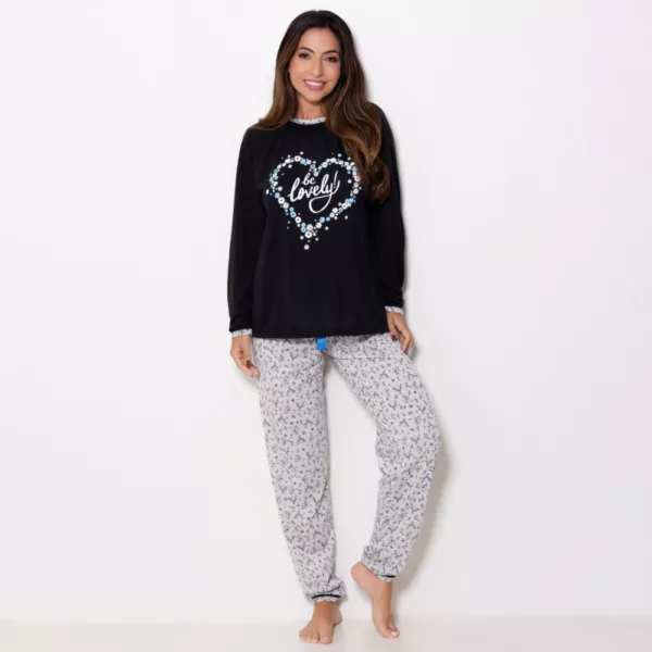 Pijama Longo Adulto Calça Estampada - Imagem 3