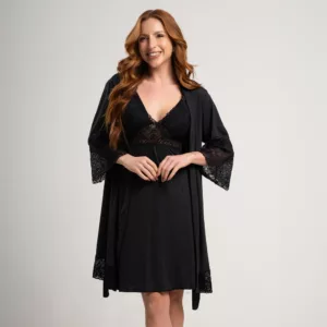 Camisola Amamentação com Robe abertura frontal e manga 7/8