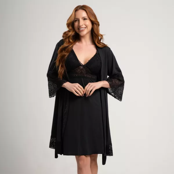 Camisola Amamentação com Robe abertura frontal e manga 7/8