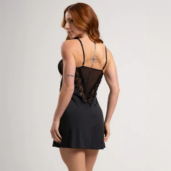 Camisola Feminina Microfibra Detalhe Tule e Renda - Imagem 4