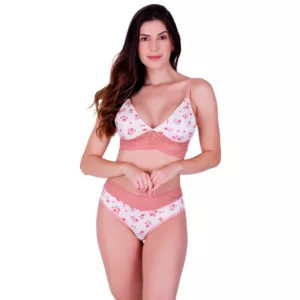 Conjunto sem Bojo Estampa Delicada Flor
