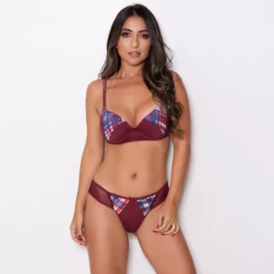 Conjunto com Bojo e Estampa Detalhes em Renda Betina