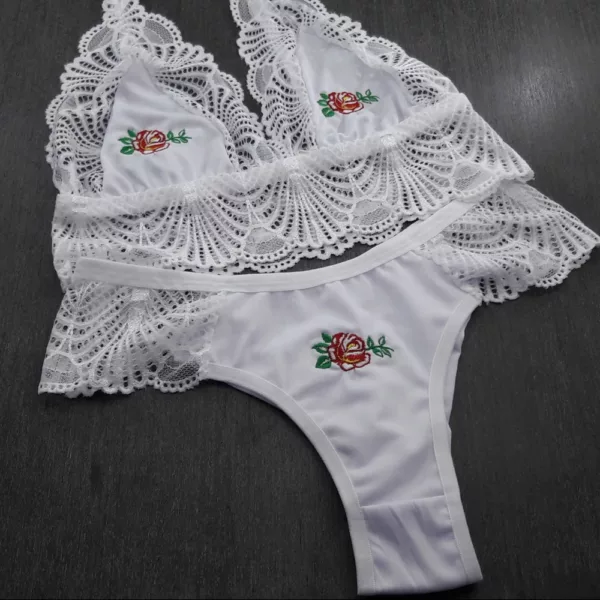 Conjunto sem Bojo com Bordado e Renda em Microfibra - Imagem 4