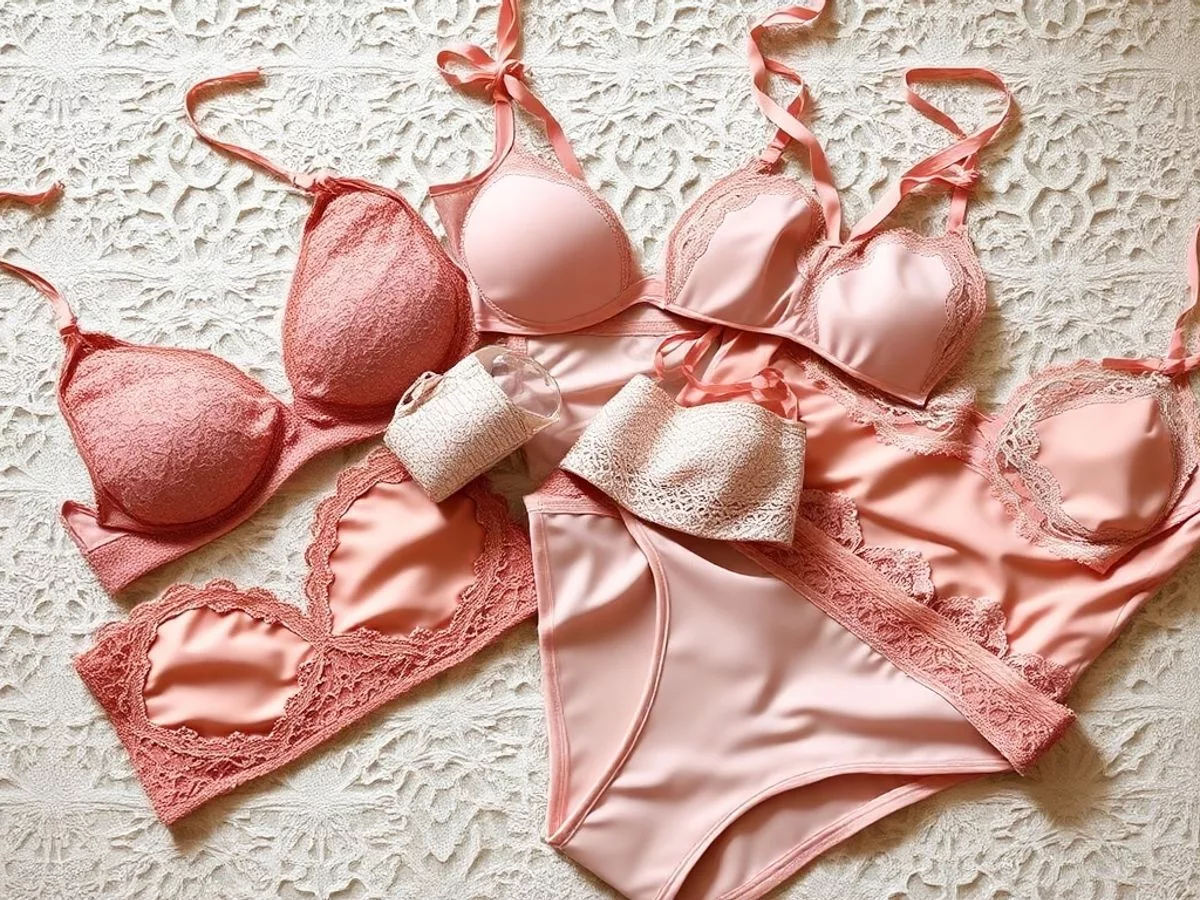 Guia de Lingerie para Datas Especiais: Dicas Imperdíveis para Encantar em Momentos Únicos 1 Conjunto de lingerie elegante em fundo de renda delicada.