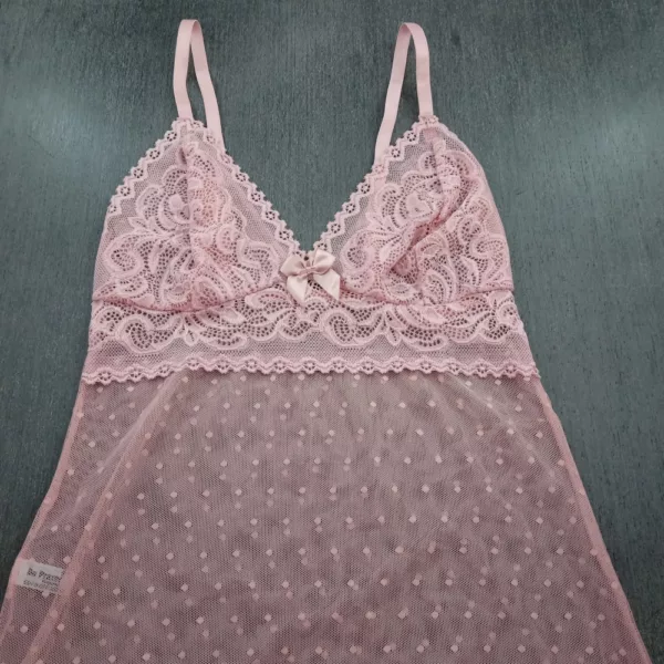 Camisola Sensual em Tule e Renda Decote Profundo Poá - Imagem 4
