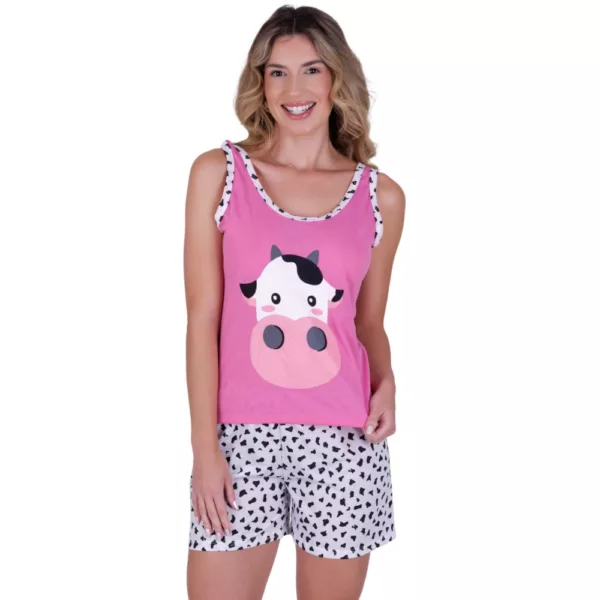 Baby Doll em Malha Estampada Regata Adulto