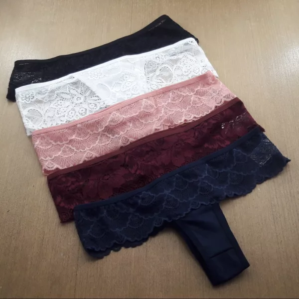 Kit 5 Calcinhas Tanga Fio Cintura Baixa Vanessa