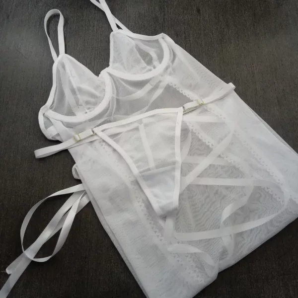 Camisola Sexy em Tule e Fita de Cetim LBR9958