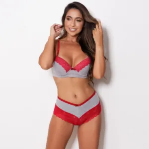 Conjunto Lingerie com Bojo e Renda Delicada Mescla