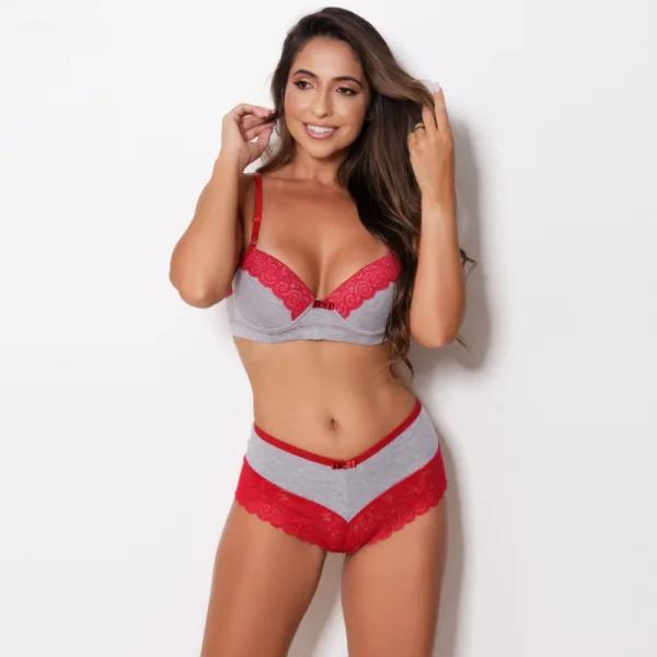 Conjunto Lingerie com Bojo e Renda Delicada Mescla